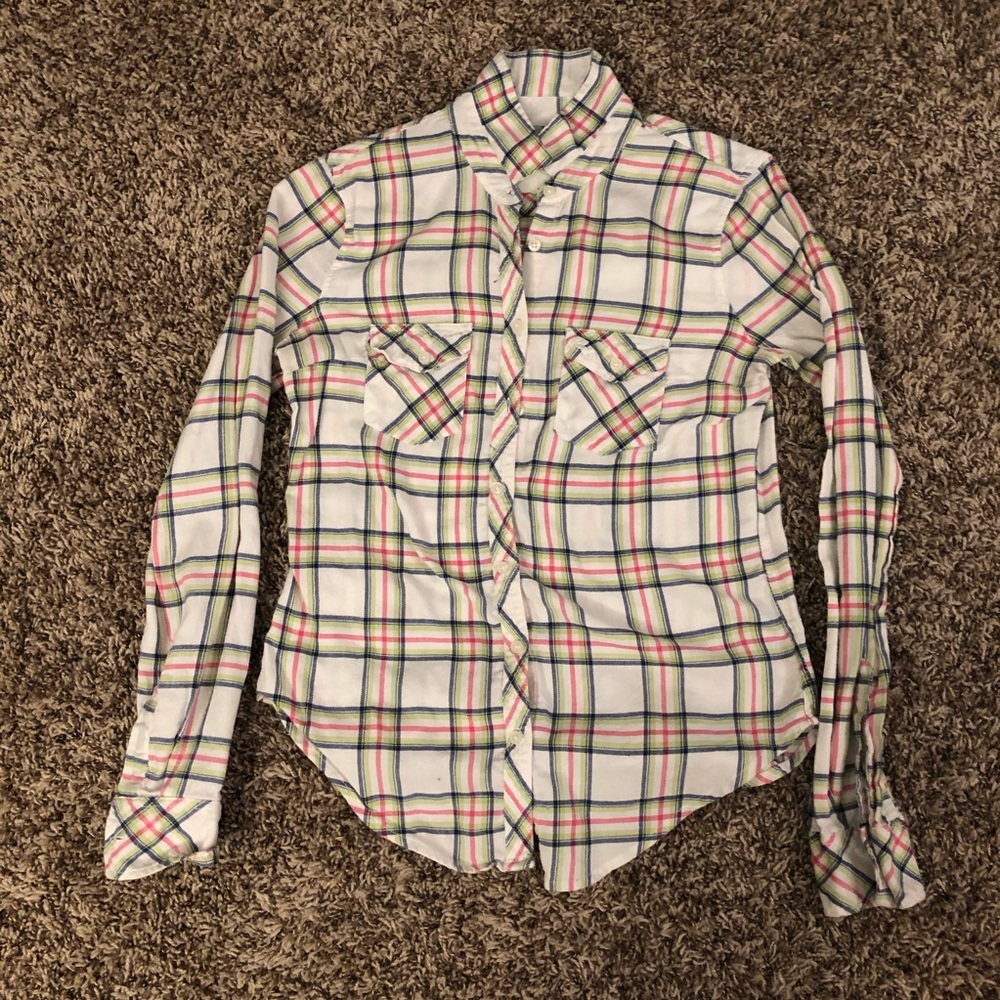 Abercrombie & Fitch White, Pink Plaid Long Sleeve